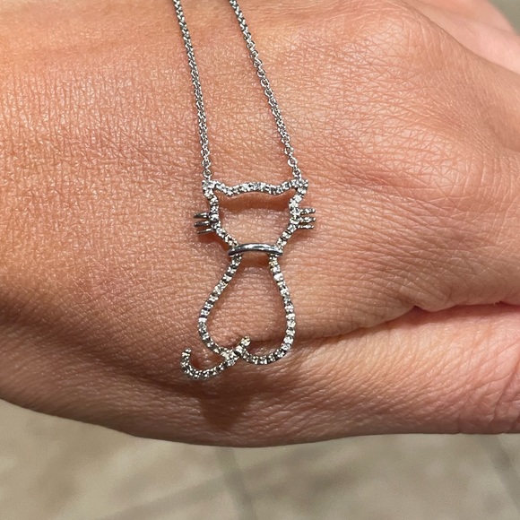 Silver Diamond Cat Necklace - Picture 3 of 4